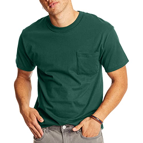 Hanes Herren T-Shirt Beefy Kurzarm mit Tasche, Grün - Deep Forest, X-Groß von Hanes