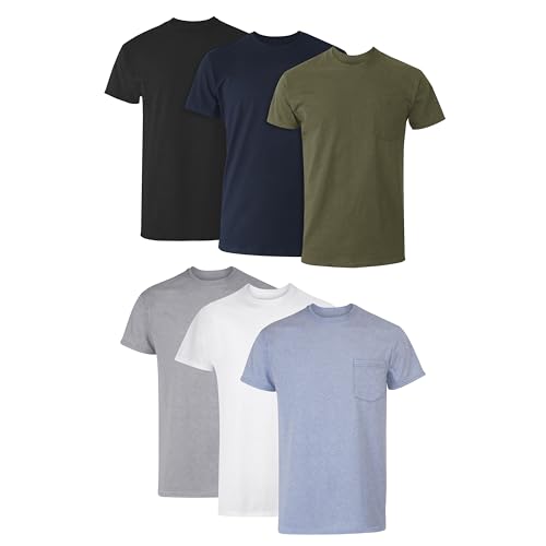 Hanes Herren T-Shirt aus Baumwolle, mit Taschen, feuchtigkeitsableitend, mit Geruchskontrolle, Sortiert, 6er-Pack, Grey Heather, Black, Hiker Green Heather, White, Navy, Blue Heather, Mittel Hanes Herren T-Shirt aus Baumwolle, mit Taschen, feuchtigkeitsableitend, mit Geruchskontrolle, Sortiert, 6er-Pack, Grey Heather, Black, Hiker Green Heather, White, Navy, Blue Heather, Mittel von Hanes