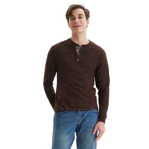 Hanes Herren T-Shirts Herren BeefyT Henley Shirts Herren Baumwolle Langarmshirts, Dunkle Trüffel, L von Hanes