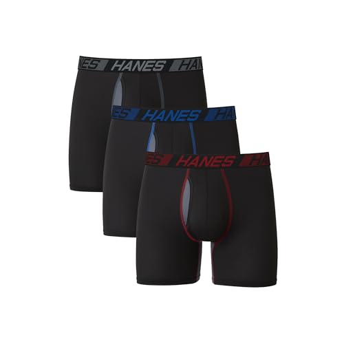 Hanes Herren Total Support Pouch Boxershorts, Anti-Scheuern, feuchtigkeitsableitende Unterwäsche mit Kühlung Retroshorts, Normales Bein-Schwarz, X-Large (3er Pack) von Hanes