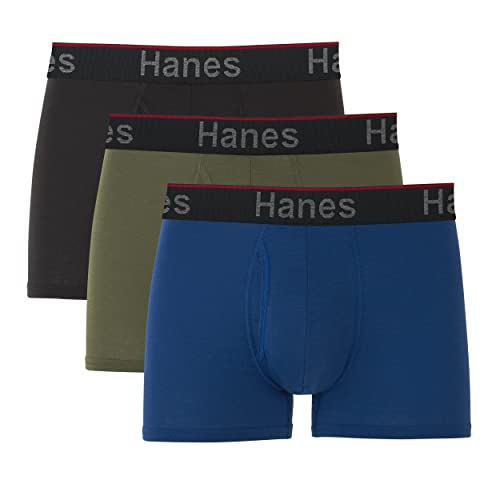 Hanes Herren Total Support Pouch Boxershorts, Anti-Scheuern, Feuchtigkeitstransport, Geruchskontrolle, 3er-Pack Retroshorts, Trunks-Black/Blue/Olive-3er, Medium von Hanes