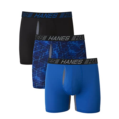 Hanes Herren X-Temp Total Support Pouch Boxershorts, Anti-scheuern, Feuchtigkeitsableitende Unterwäsche, Multipack Retroshorts, blau/schwarz, Medium (3er Pack) von Hanes