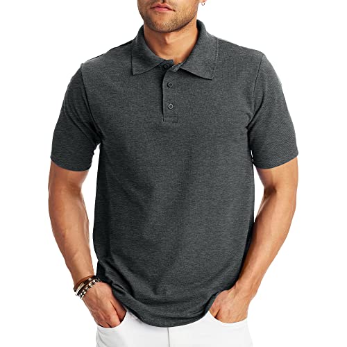 Hanes Herren kurzärmeliges X-Temp W/FreshIQ Polo, Charcoal Heather, Klein von Hanes