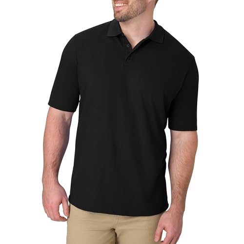 Hanes Herren Piqué-Poloshirt, Kurzärmelig, DREI Knöpfe, Mittelschwer, Hemd, schwarz, Groß von Hanes