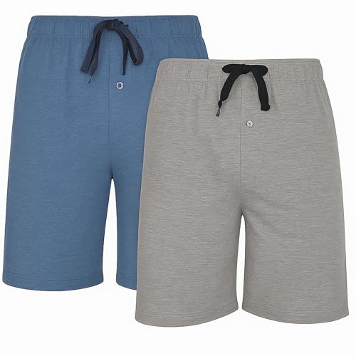 Hanes Men's 2-Pack Cotton Lounge Drawstring Knit Shorts with Waistband & Pockets, Grey Heather/Chambrey Blue, 4X-Large von Hanes