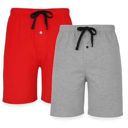 Hanes Men's 2-Pack Cotton Lounge Drawstring Knit Shorts with Waistband & Pockets, Red/Grey Heather, 5X-Large von Hanes