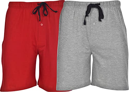 Hanes Men's 2-Pack Cotton Lounge Drawstring Knit Shorts with Waistband & Pockets, Red/Grey Heather, Large von Hanes