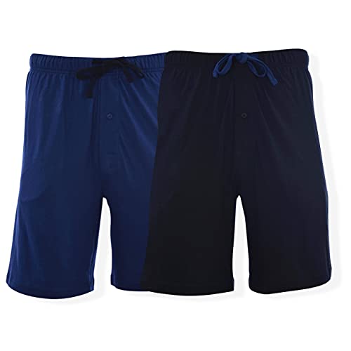 Hanes Men's 2-Pack Knit Sleep Pajama Drawstring Shorts, Black/Blue Depth, Large von Hanes