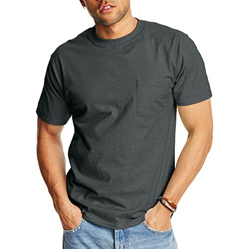 Hanes Men's Short Sleeve Beefy-T with Pocket, Charcoal Heather, XXX-Large von Hanes