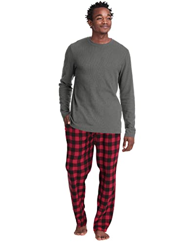 Hanes Men's X Temp Micro Fleece Thermal Set, Medium, Charcoal with Red Plaid von Hanes