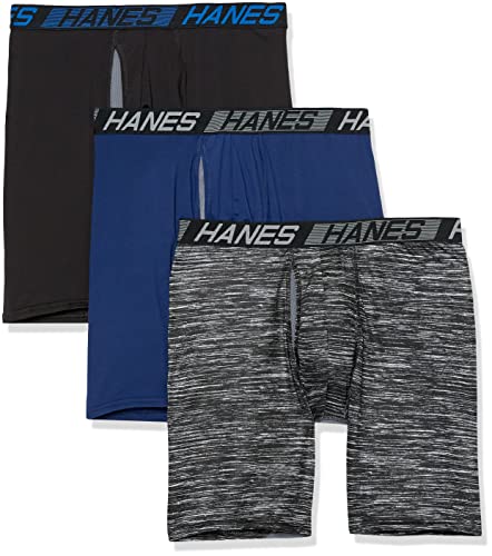 Hanes Herren Total Support Pouch Boxershorts, Anti-Scheuern, feuchtigkeitsableitende Unterwäsche mit Kühlung Retroshorts, Langes Bein-Sortiert, Large (3er Pack) von Hanes