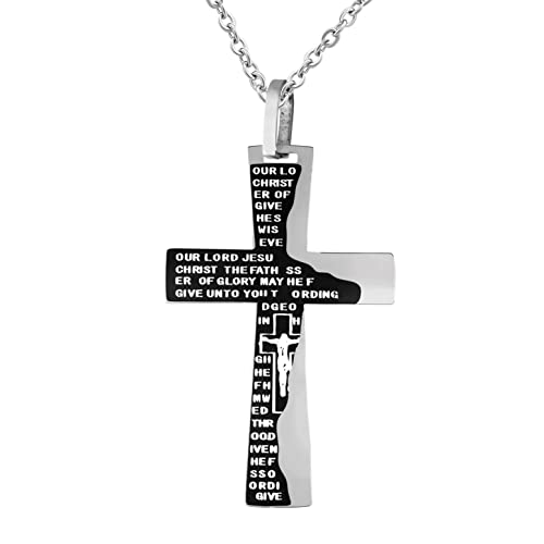 Hanessa Personalisierte Kette mit Gravur Edelstahl 45-60 cm mit Anhänger Kreuz mit Gebet Vater unser in Englisch in silber - Halskette für Männer - Personalisierter Schmuck Herren von Hanessa