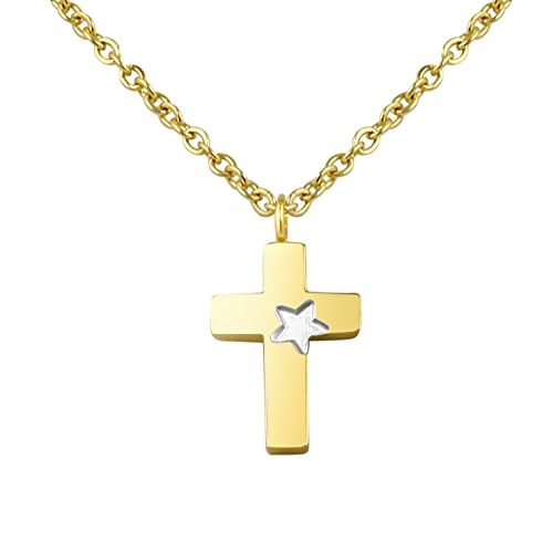 Hanessa Personalisierte Kette mit Gravur Edelstahl 50 cm mit Anhänger Kreuz in gold - Personalisierte Halskette für Frauen - Personalisierter Schmuck Damen von Hanessa