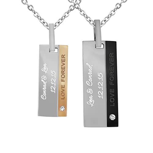 Hanessa 2 Stück Personalisierte Ketten mit Gravur Edelstahl 45-60 cm Dog Tag in silber/gold und silber schwarz - Halsketten Männer Frauen - Personalisierter Schmuck Damen Herren - Partner Ketten von Hanessa