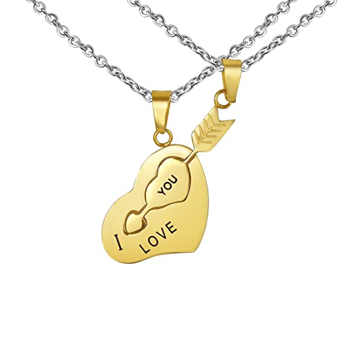 Hanessa 2 Stück Personalisierte Ketten mit Gravur Edelstahl 45-60 cm - Herz und Pfeil I love you in gold - Halsketten für Männer und Frauen - Personalisierter Schmuck Paare Damen Herren- Partner von Hanessa