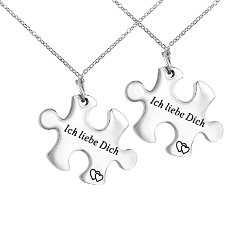 Hanessa 2 Stück Personalisierte Ketten mit Gravur Edelstahl 45-60 cm - Puzzle "Ich liebe Dich" in silber - Halsketten Männer und Frauen - Personalisierter Schmuck Damen Herren- Partner Halsketten von Hanessa