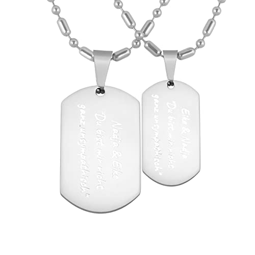 Hanessa 2 Stück Personalisierte Ketten mit Gravur Edelstahl 60 cm mit Anhänger Dog Tag in silber - Halsketten für Männer und Frauen - Personalisierter Schmuck Paare Damen Herren - Partner Halsketten von Hanessa