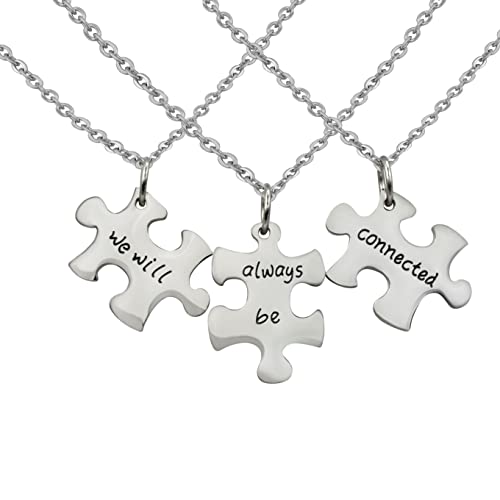 Hanessa 3 Stück Personalisierte Ketten Gravur Edelstahl 50 cm Puzzle we will always be connected in silber - Halsketten Männer und Frauen - Personalisierter Schmuck Herren Damen Freunde Geschwister von Hanessa