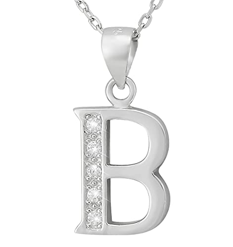 Hanessa 925 Echt-Silber Rhodiniert Damen-Schmuck Hals-Kette und Anhänger aus echtem Silber Buchstabe B mit Zirkonia-Stein Geschenk für die Frau von Hanessa