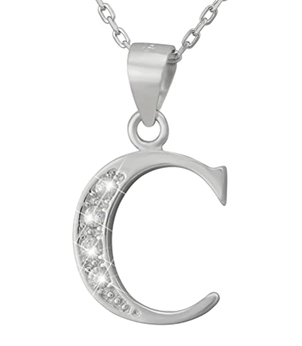 Hanessa 925 Echt-Silber Rhodiniert Damen-Schmuck Hals-Kette und Anhänger aus echtem Silber Buchstabe C mit Zirkonia-Stein Geschenk für die Frau von Hanessa