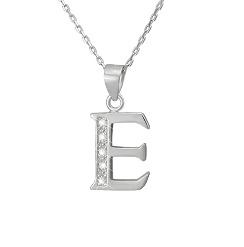 Hanessa 925 Echt-Silber Rhodiniert Damen-Schmuck Hals-Kette und Anhänger aus echtem Silber Buchstabe E mit Zirkonia-Stein Geschenk für die Frau von Hanessa