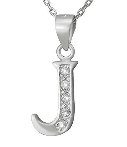 Hanessa 925 Echt-Silber Rhodiniert Damen-Schmuck Hals-Kette und Anhänger aus echtem Silber Buchstabe J mit Zirkonia-Stein Geschenk für die Frau von Hanessa