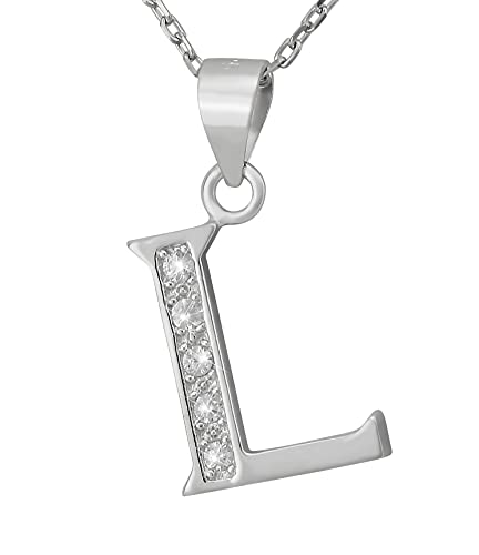 Hanessa 925 Echt-Silber Rhodiniert Damen-Schmuck Hals-Kette und Anhänger aus echtem Silber Buchstabe L mit Zirkonia-Stein Geschenk für die Frau von Hanessa