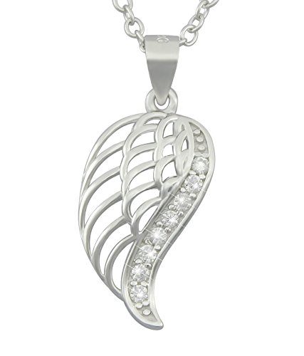 Hanessa 925 Echt-Silber Rhodiniert Damen-Schmuck Hals-Kette und Anhänger aus echtem Silber mit Zirkonia Steinen Engels-Flügel - Geschenk für die Frau von Hanessa