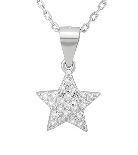 Hanessa 925 Echt-Silber Rhodiniert Damen-Schmuck Hals-Kette und Anhänger aus echtem silber Stern mit Zirkonia-Stein Geschenk für die Frau von Hanessa