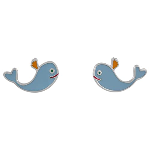 Hanessa 925 Echt-Silber Rhodiniert Kinder-Schmuck Ohr-ringe aus echtem Silber mit Wal in Blau Geschenk für die Tochter, Enkelin oder Nichte von Hanessa