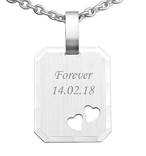 Hanessa 925 Sterling Silber Kette mit Gravur 42 + 3 cm mit Anhänger Herz Dog Tag in silber - Personalisierte Halskette Damen Silberkette Schmuck - Geschenke personalisiert von Hanessa