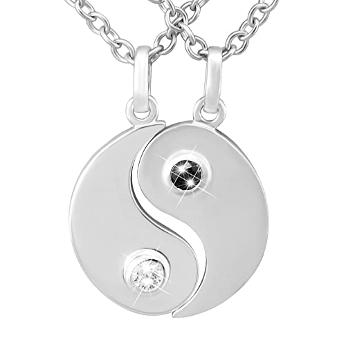 Hanessa 2 Stück Personalisierte Kette mit Gravur 925 Sterling Silber 47 cm mit Anhänger Yin Yang in silber - Personalisierte Geschenke für Damen Herren Freundin Freund - Partner Halskette Sie Ihn von Hanessa