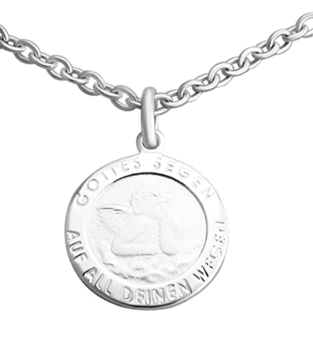 Hanessa 925 Sterling Silber Kette mit Gravur 42 + 3 cm mit Anhänger "Gottes Segen " rund in silber - Personalisierte Halskette Damen Silberkette Schmuck - Geschenke personalisiert von Hanessa