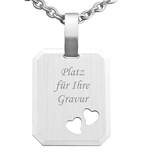 Hanessa 925 Sterling Silber Kette mit Gravur 42 + 3 cm mit Anhänger Herz matt in silber - Personalisierte Halskette Damen Silberkette Schmuck - Geschenke personalisiert von Hanessa