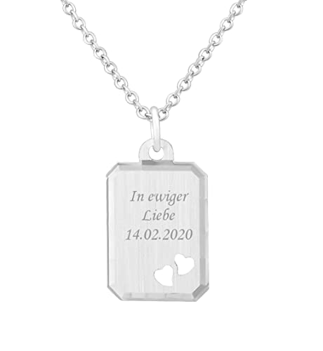 Hanessa 925 Sterling Silber Kette mit Gravur 42 + 3 cm mit Anhänger "Ich liebe Dich" Herz in silber - Personalisierte Halskette Damen Silberkette Schmuck - Geschenke personalisiert von Hanessa