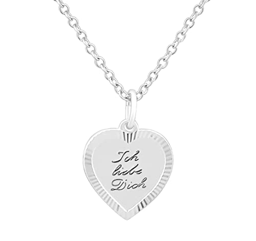 Hanessa 925 Sterling Silber Kette mit Gravur 42 + 3 cm mit Anhänger Ich liebe Dich Herz in silber - Personalisierte Halskette Damen Silberkette Schmuck - Geschenke personalisiert von Hanessa