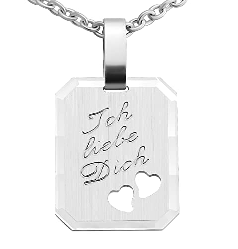 Hanessa 925 Sterling Silber Kette mit Gravur 42 + 3 cm mit Anhänger "Ich liebe Dich" Herz in silber - Personalisierte Halskette Damen Silberkette Schmuck - Geschenke personalisiert von Hanessa