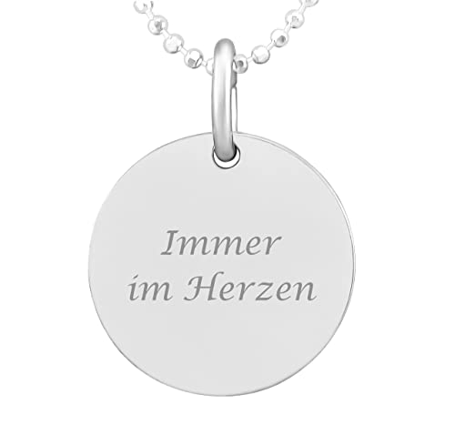 Hanessa 925 Sterling Silber Kette mit Gravur 42 + 3 cm mit Anhänger rund in silber - Personalisierte Halskette Damen Silberkette Schmuck - Geschenke personalisiert von Hanessa