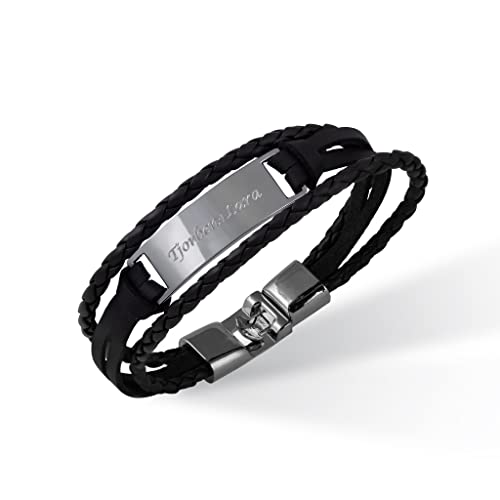 Hanessa Personalisiertes Armband mit Gravur für Männer und Frauen Edelstahl Kunstleder braun Silber Länge 21 cm | Personalisierte Armbänder mit Namen Herren Damen von Hanessa