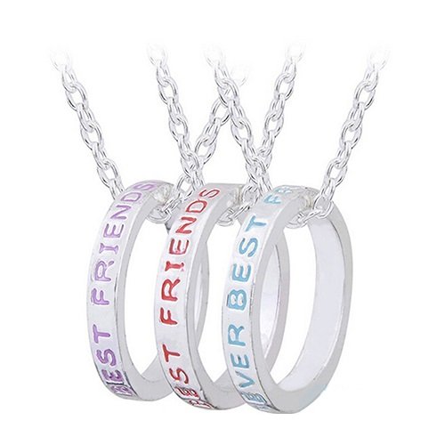 Hanessa Damen-Schmuck 3-Partner-Ketten silberne Hals-Ketten Ring-Anhänger Best-Friends-Forever in Silber für drei Freundinnen/Freundin/Frauen/Schwester/Schwestern/Mädchen von Hanessa