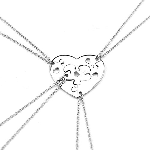 Hanessa Damen-Schmuck 4-Partner-Ketten silberne Hals-Ketten Herz-Puzzle-Anhänger Zinklegierung in Silber für vier Freundinnen / Freundin / Frauen / Schwester / Schwestern / Mädchen von Hanessa