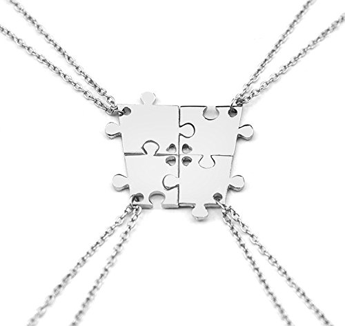 Hanessa Damen-Schmuck 4-Partner-Ketten silberne Hals-Ketten Puzzle-Anhänger Zinklegierung in Silber für vier Freundinnen / Freundin / Frauen / Schwester / Schwestern / Mädchen von Hanessa