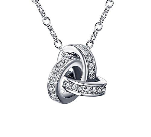 Hanessa Damen-Schmuck Edle Hals-Kette Weiß-Gold Vergoldet 3 Ringe-Anhänger Geschenk zu Weihnachten für die Ehe-Frau / Freundin / Frauen von Hanessa