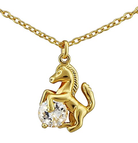 Hanessa Pferde Halskette in Gold Strass-Stein Mädchen-Schmuck Tier-Liebhaber Reiten Pony von Hanessa