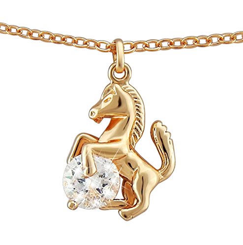 Hanessa Pferde Halskette in Rosé-Gold Strass-Stein Mädchen-Schmuck Tier-Liebhaber Reiten Pony von Hanessa