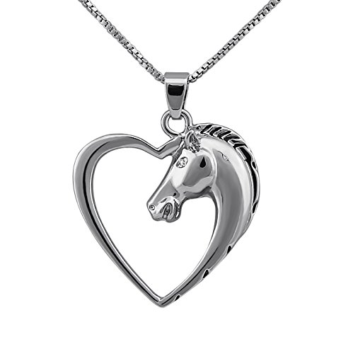 Hanessa Damen-Schmuck Edle Pferd Halskette in Silber Pferde-Kopf Herz Tier-Freund Geschenk zu Weihnachten für Mädchen Pferdeliebhaber Reiten von Hanessa