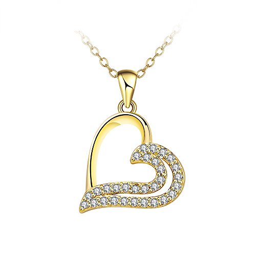 Hanessa Damen-Schmuck Hals-Kette und Herz-Anhänger vergoldet in Gelb-Gold Strass-Steine Liebe Herzen-Geschenk zu Weihnachten für die Frau von Hanessa