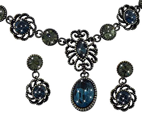 Hanessa Damen-Schmuck Halskette Ohrringe Antik Silber Versilbert blaue Kristall-Steine Geschenk zu Weihnachten für die Frau / Freundin von Hanessa