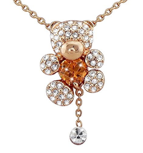 Hanessa Damen-Schmuck Halskette Rose-Gold Vergoldet! Süßer Bär mit Strass-Stein Herz Geschenk zu Weihnachten für die Frau / Freundin von Hanessa