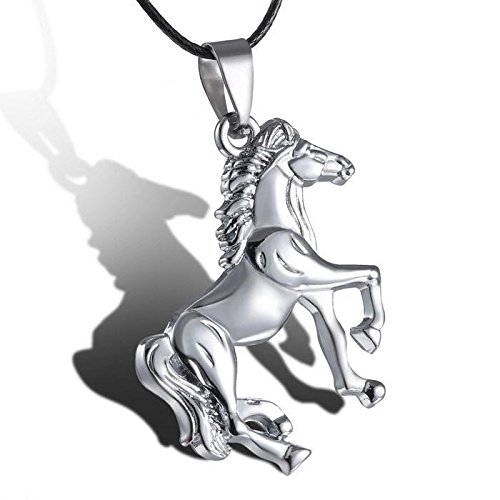 Hanessa Damen-Schmuck Kunst-Leder-Hals-kette Pferd-Anhänger Edelstahl in Silber Mustang-Geschenk zu Weihnachten für die Ehe-Frau / Freundin / Frauen von Hanessa